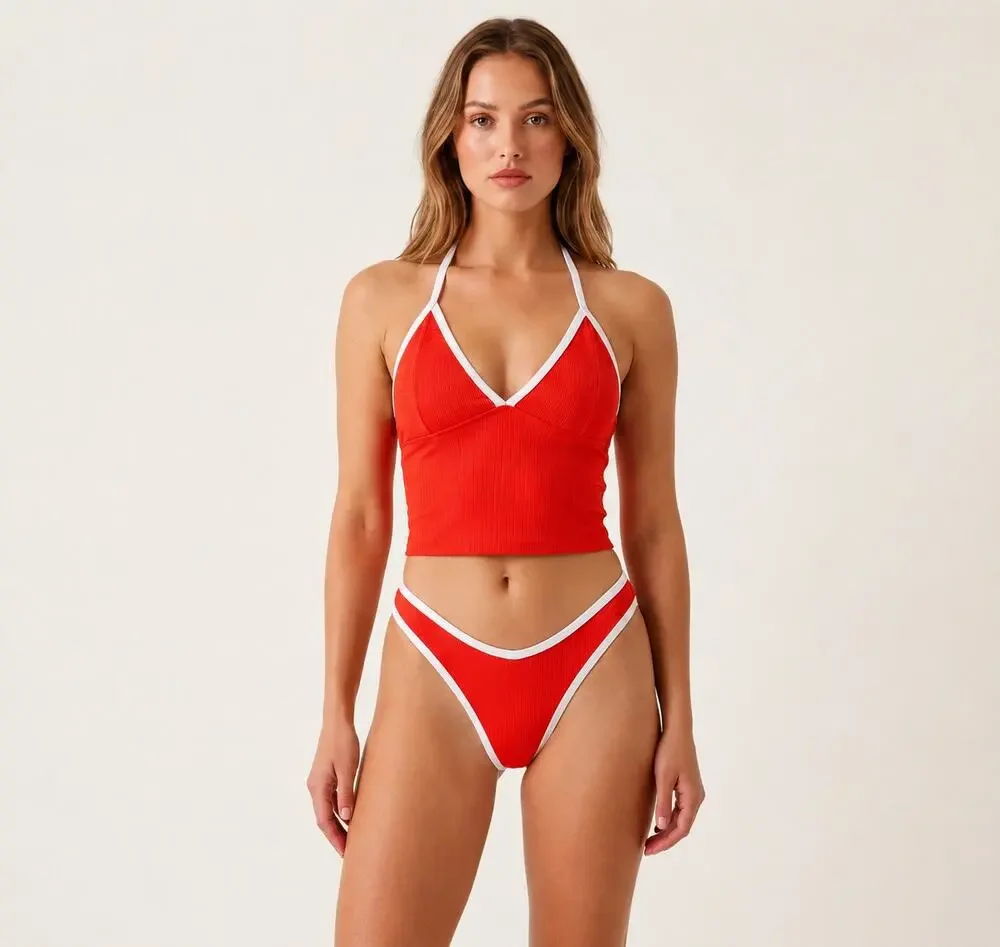 Wilo The Label 2 Piece Tankini Swimsuit Tomato Orange Womens Size Large New